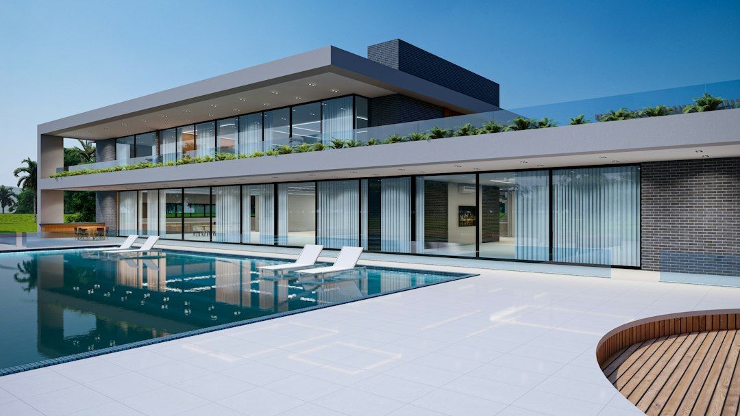 A building with a pool