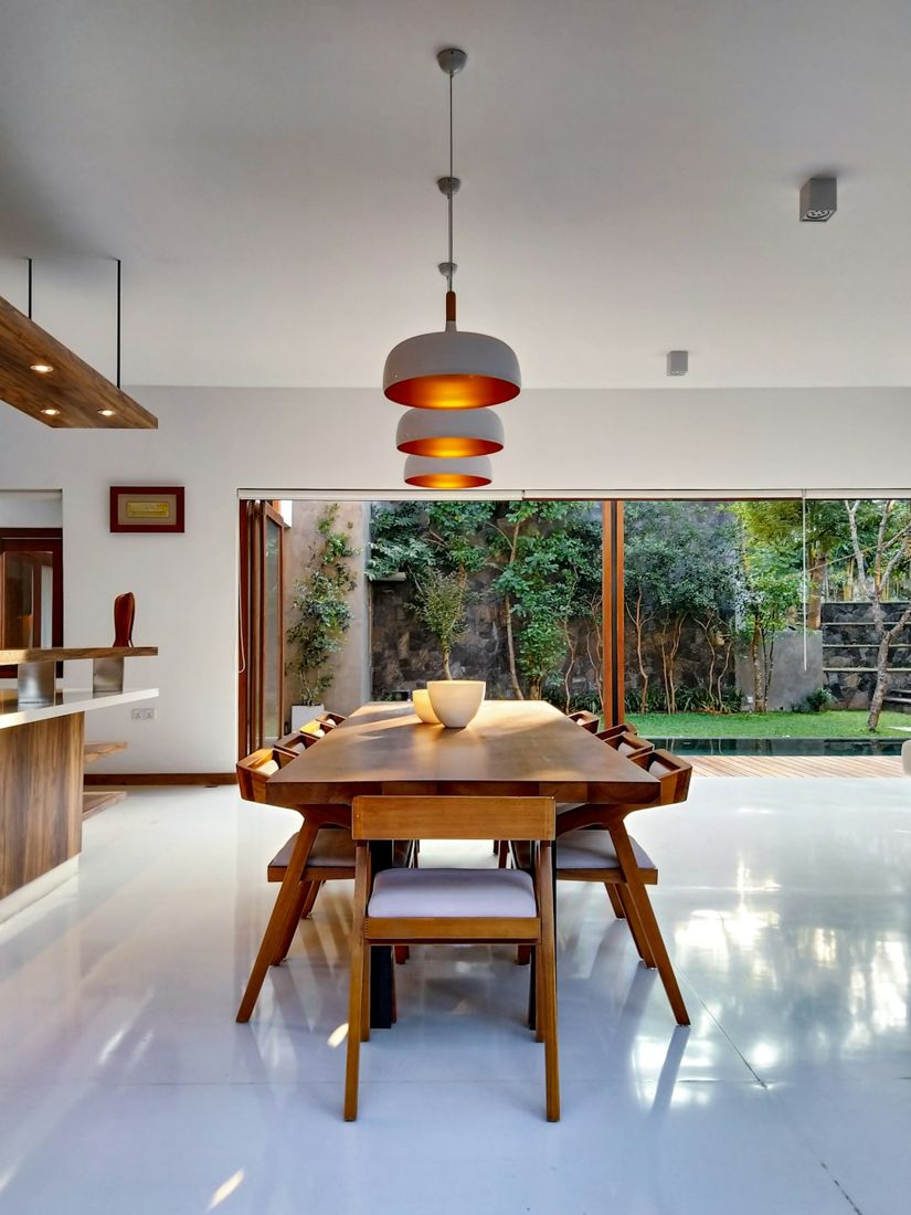 Brown wooden table and chairs