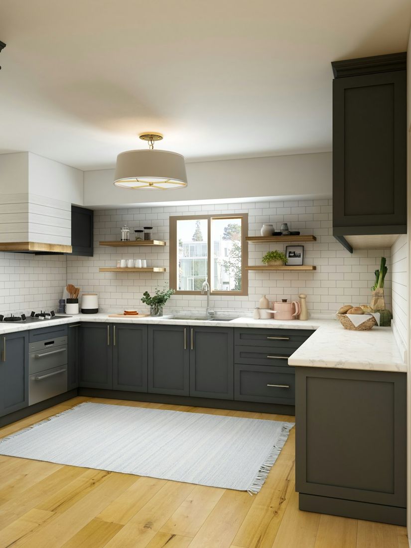 White and brown kitchen cabinet