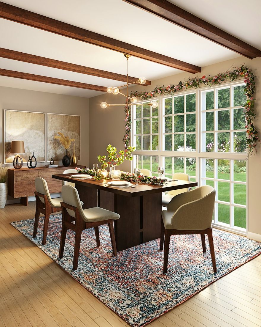 Brown wooden table and chairs